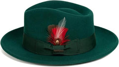 Men's Wool Fedora Hat - Crushable, Hunter Green - with Removable Feather