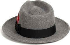 Men's Wool Fedora Hat - Crushable, Feather Accent, Gray Melange