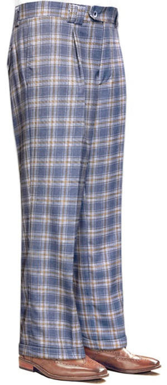 Men's Wide Leg Wool Pants: Plaid Gray Trousers