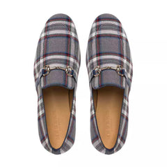 Mezlan Men's Knighton Grey Plaid Apron Toe Slip-On Loafers - Casual Moccasin Shoes