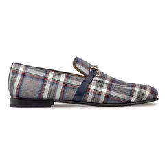 Mezlan Men's Knighton Grey Plaid Apron Toe Slip-On Loafers - Casual Moccasin Shoes