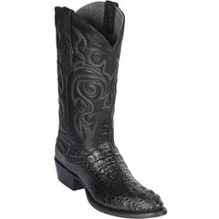 Men's Black Hornback Caiman Cowboy Boots: Genuine Leather, Round Toe, Western Dress Boots