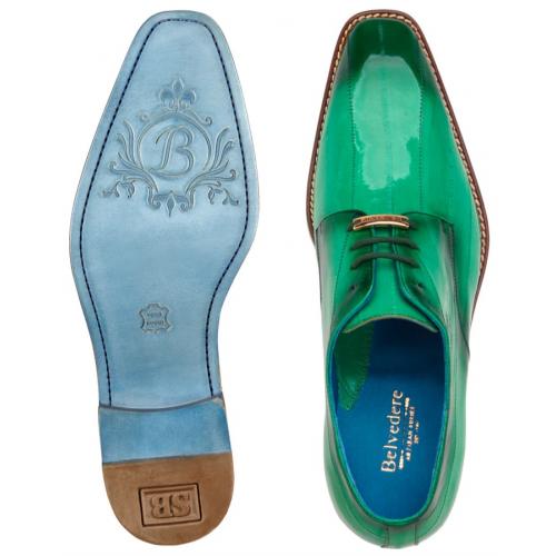 Genuine Eel Skin Loafers - Men's Mint Green Belvedere Italo Antique Dress Shoes