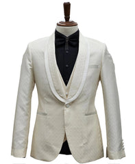 Ivory Wedding Suit for Groom: Shawl Lapel Tuxedo in Cream/Off-White