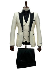 Ivory Wedding Tuxedo for Groom | One Button Slim Fit Suit | Cream/Off-White