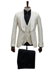 Ivory Wedding Suit for Groom: Shawl Lapel Tuxedo in Cream/Off-White