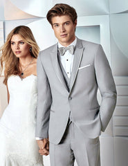 Men's Slim Fit Tuxedo Jacket, One Button Satin Shawl Lapel, Light Grey, Prom/Wedding Suit