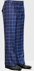 Men's Indigo Plaid Wool Wide Leg Pants: Relaxed Fit Baggy Trousers