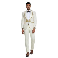 Men's Ivory and Gold Wedding Suit 2 Piece Slim Fit Tuxedo 2024 Prom Groom