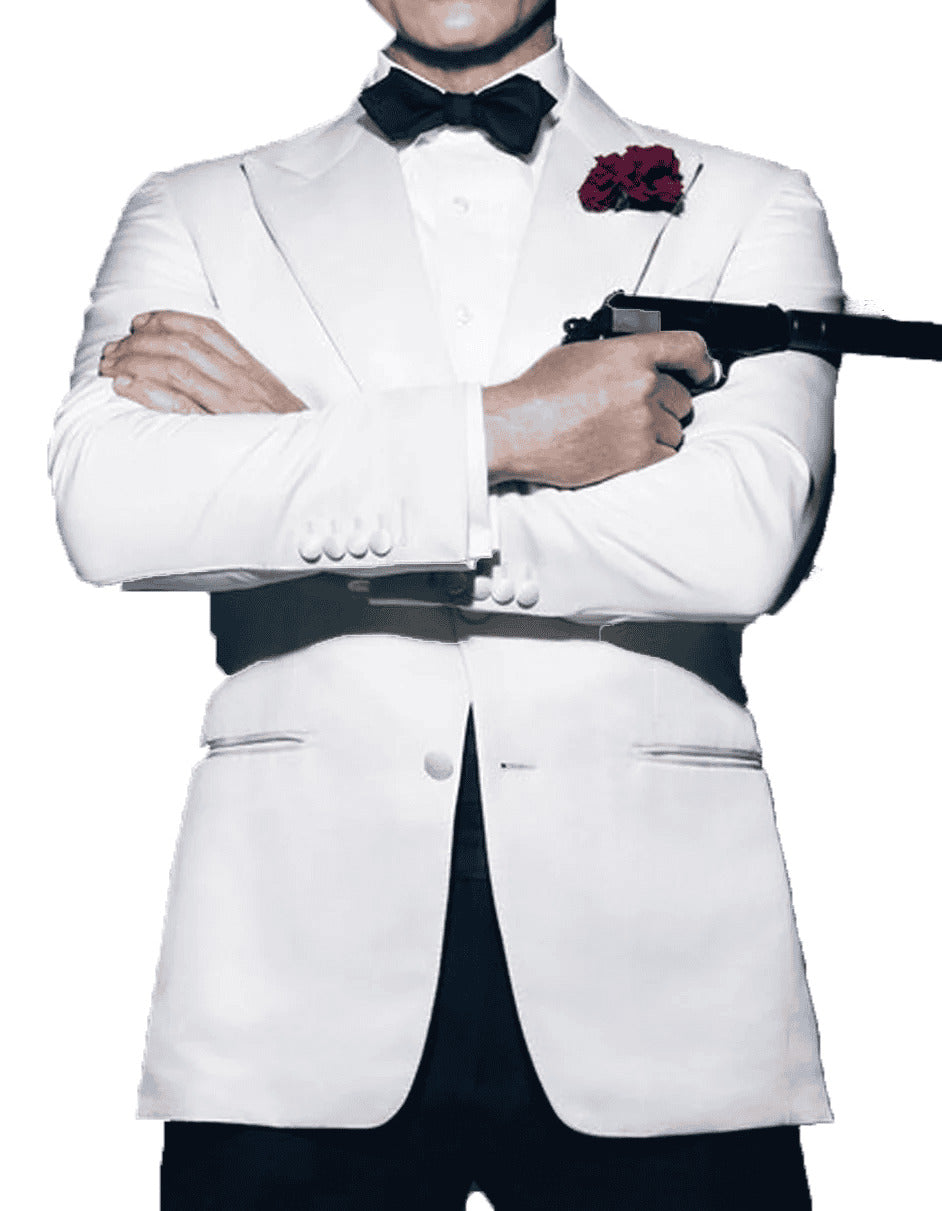 Men's White Sequin Tuxedo Jacket - James Bond 007 Costume Party Fancy Dress