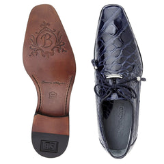 Men's Belvedere Lago Plain Toe American Alligator Dress Shoe in Navy