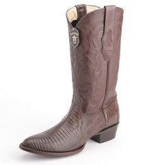 Genuine Teju Lizard Snip Toe Western Boots - Los Altos Brown Leather