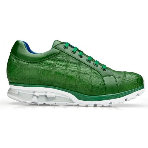 Genuine Ostrich Leg Sneakers: Green Belvedere Magnus Casual Shoes