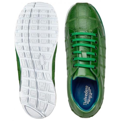 Genuine Ostrich Leg Sneakers: Green Belvedere Magnus Casual Shoes