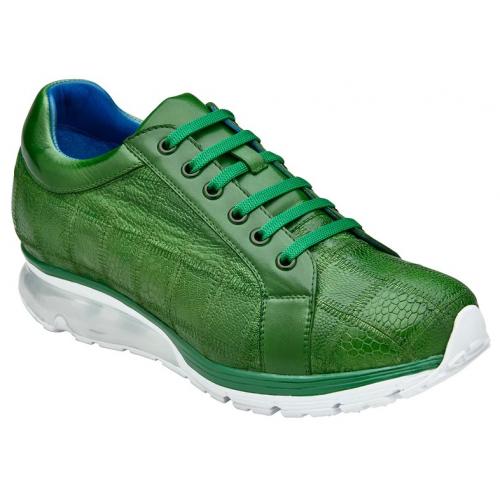 Genuine Ostrich Leg Sneakers: Green Belvedere Magnus Casual Shoes