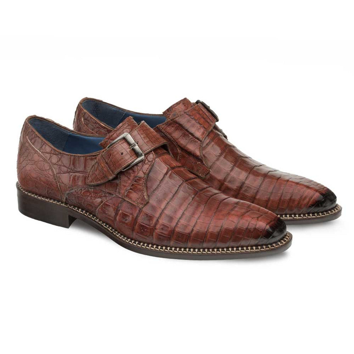 Mezlan Magnus Men's Crocodile Monk Strap Loafers - Genuine Crocodile Leather Slip-On Dress Shoes