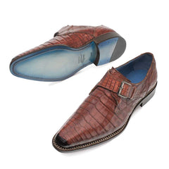 Mezlan Magnus Men's Crocodile Monk Strap Loafers - Genuine Crocodile Leather Slip-On Dress Shoes