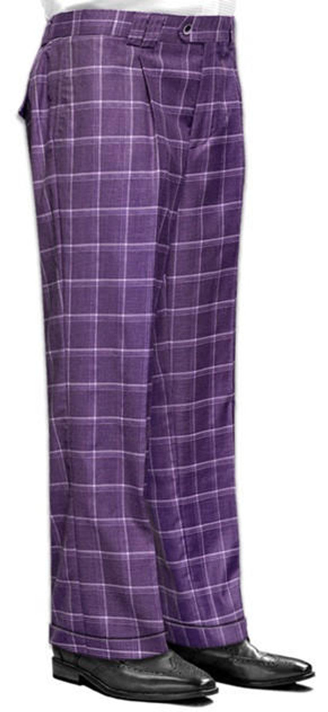 Men's Mauve Plaid Wide Leg Wool Trousers