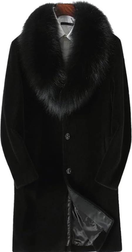 Men's Black Faux Fur Coat - Long, Luxurious & Warm Winter Jacket