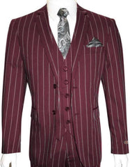 Burgundy Pinstripe Suit Men's 2 Button Slim Fit Classic Formal Wedding Prom Dinner