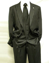 Men's Pinstripe Suit, Slim Fit 2 Button Black Suit for Weddings, Prom, Business