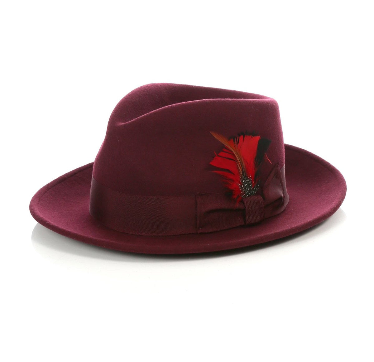 Burgundy Fedora Hat for Men - Classic Vintage Style Gangster