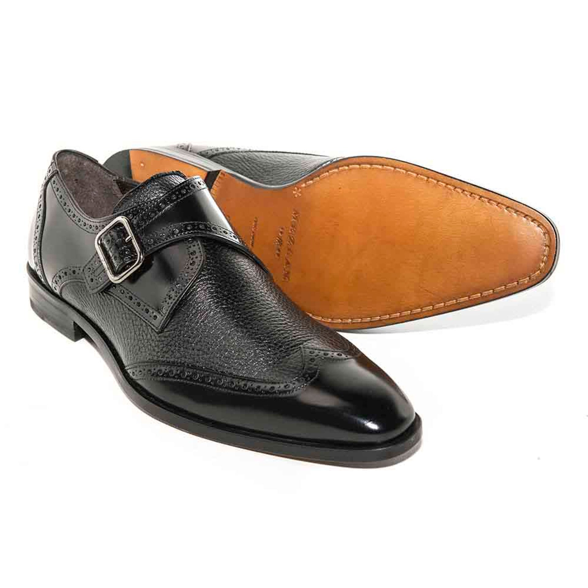 Black Deerskin Monk Strap Shoes for Men - Senator by Mezlan