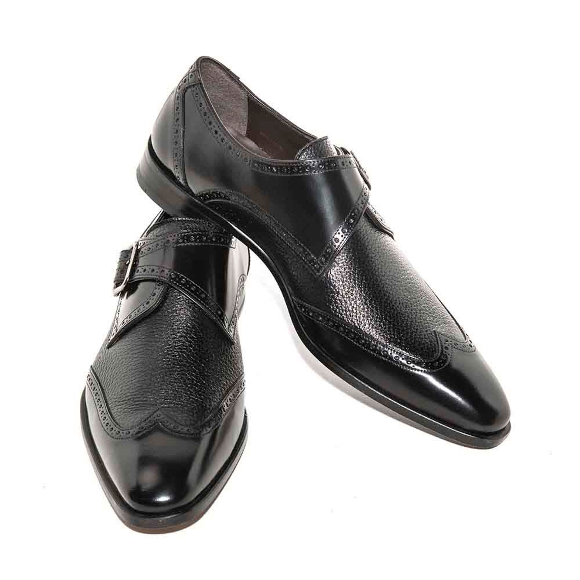 Black Deerskin Monk Strap Shoes for Men - Senator by Mezlan