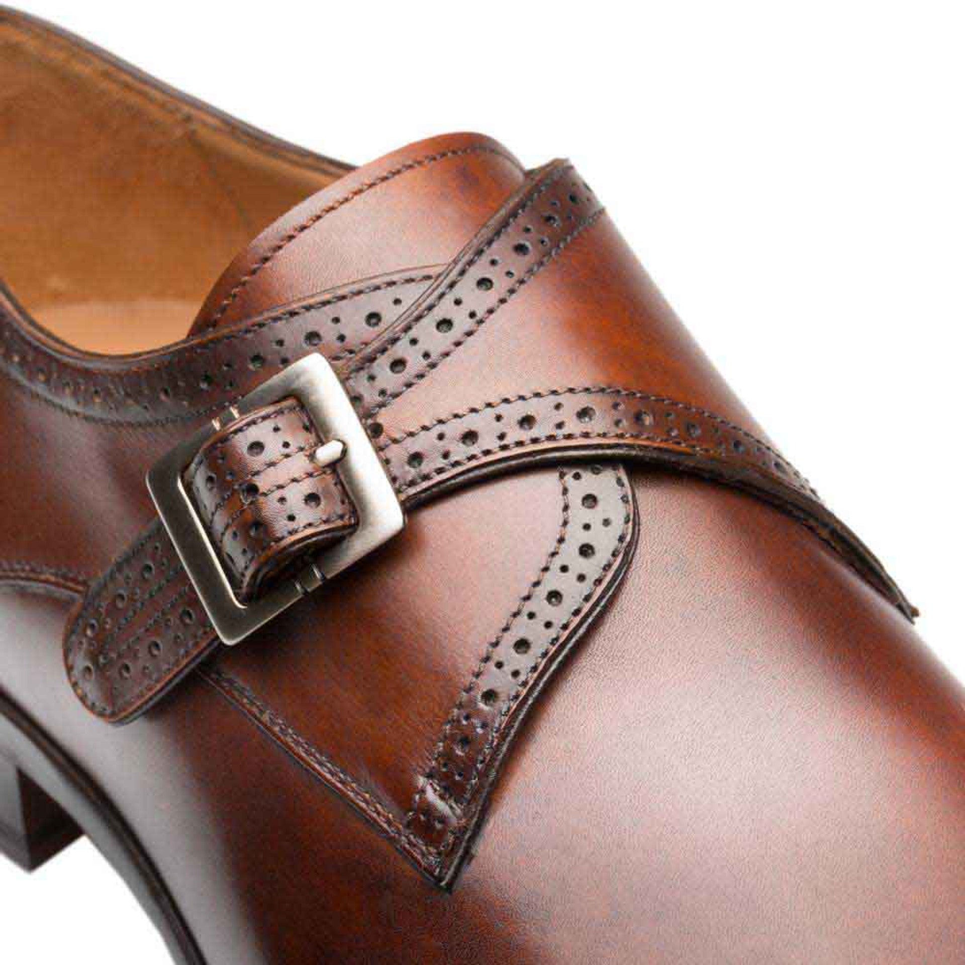 Mezlan Men's Cognac Leather Monk Strap Shoes - Wingtip Dress Shoes