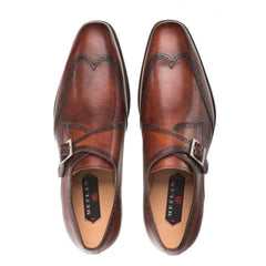 Mezlan Men's Cognac Leather Monk Strap Shoes - Wingtip Dress Shoes