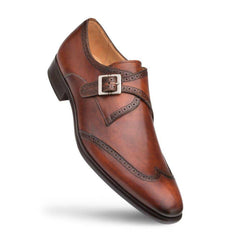 Mezlan Men's Cognac Leather Monk Strap Shoes - Wingtip Dress Shoes