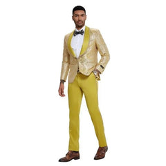 Tazzio Men's 2-Piece Paisley Prom Suit Mustard Slim Fit 2024