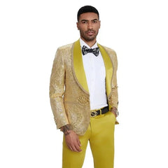 Tazzio Men's 2-Piece Paisley Prom Suit Mustard Slim Fit 2024