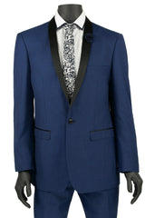 Men's Blue Slim Fit Tuxedo Shawl Lapel Suit - Wedding Prom Formal Dinner Jacket