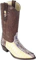 Men's Genuine Caiman Tail J-Toe Cowboy Boots - Western Brown Leather