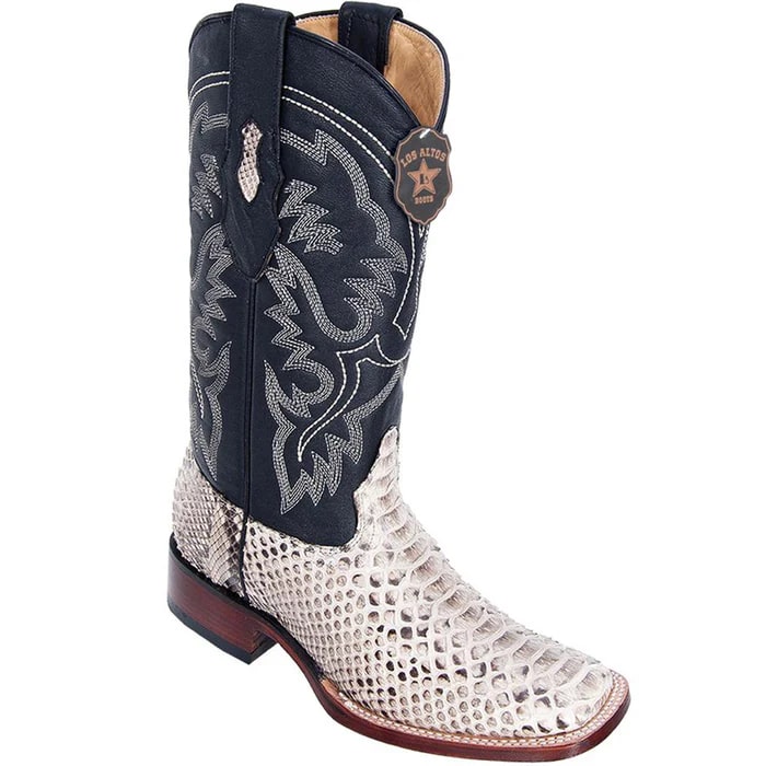 Men's Natural Python Cowboy Boots: Square Toe Western Dress Boots by Los Altos