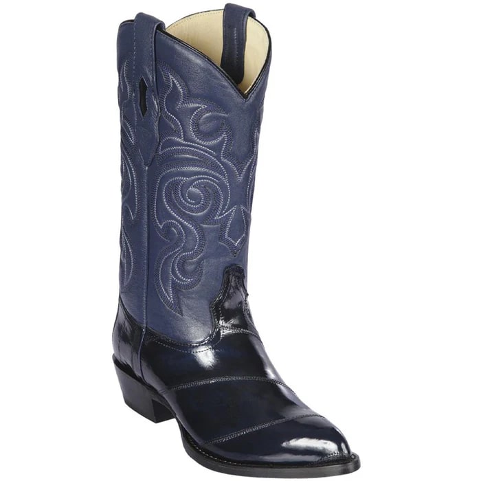 Men's Navy Blue Eel Skin Cowboy Boots: Los Altos Dress Western Boots