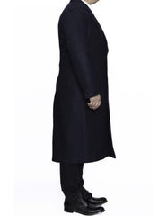 Women's Navy Wool Coat | Long Winter Dress Coat | Ankle-Length Overcoat