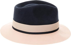 Men's Wool Fedora Hat - Crushable, Classic Gangster Style with Removable Feather (Navy & White)