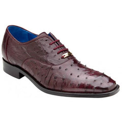 Genuine Ostrich Quill Dress Shoes Men's Burgundy Leather Formal Belvedere Orlando Antique