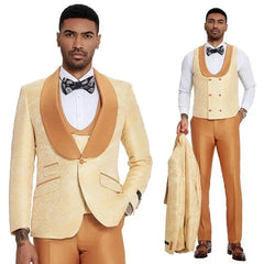 Tazzio Orange Prom Tuxedo Suit 2024 - Slim Fit Double-Breasted Vest