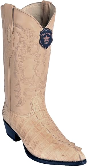 Men's Genuine Caiman Tail J-Toe Cowboy Boots - Western Brown Leather