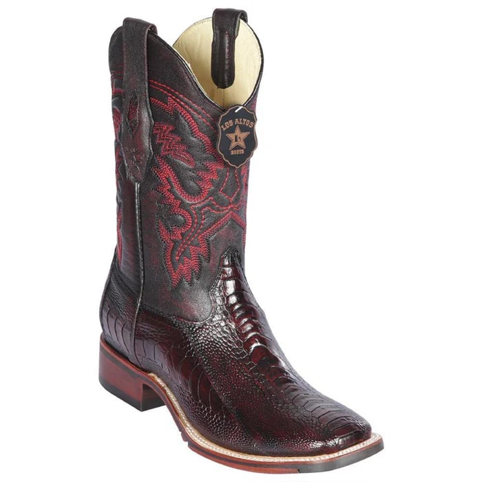 Men's Black Cherry Ostrich Leg Cowboy Boots: Square Toe Western Dress Boots