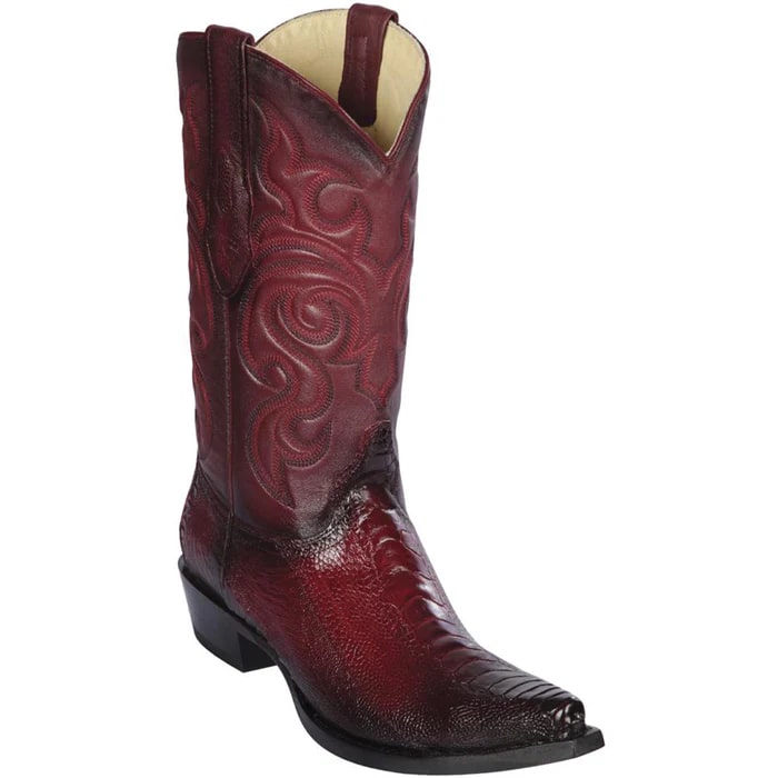 Men's Burgundy Ostrich Leg Cowboy Boots: Snip Toe Western Dress Boots by Los Altos