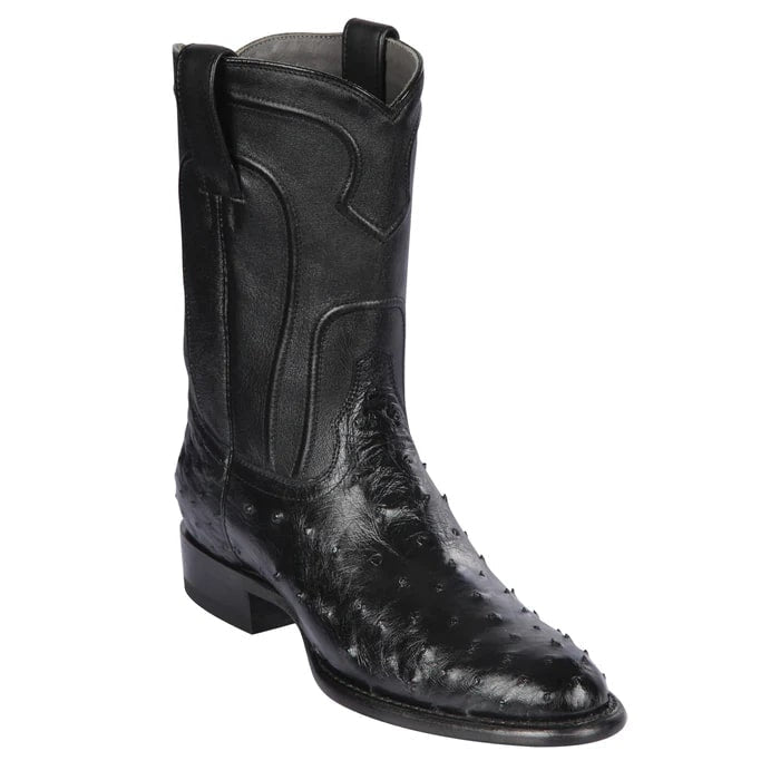 Men's Black Ostrich Roper Boots: Western Cowboy Dress Boots by Los Altos