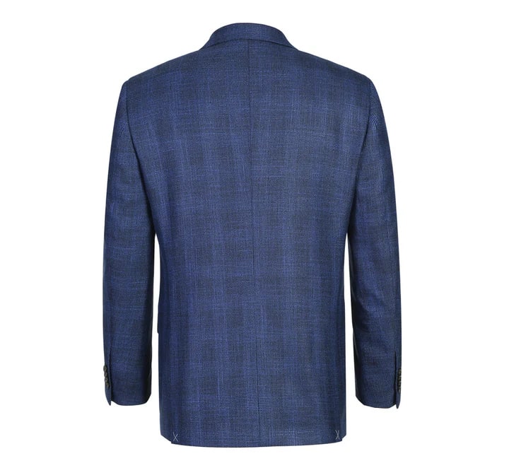 Men's Navy Blue Windowpane Plaid Blazer Sport Coat - Classic Fit Two Button