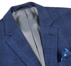 Men's Navy Blue Windowpane Plaid Blazer Sport Coat - Classic Fit Two Button