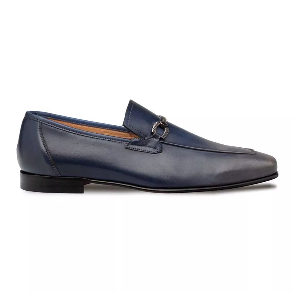 Men's Leather Bit Loafers - Mezlan Brunello Two-Tone Dress Shoes in Pearl Grey/Navy