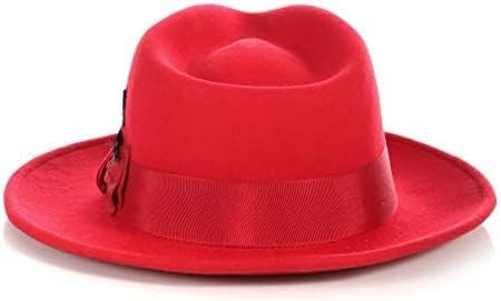 Men's Wool Fedora Hat - Crushable, Red, with Removable Feather