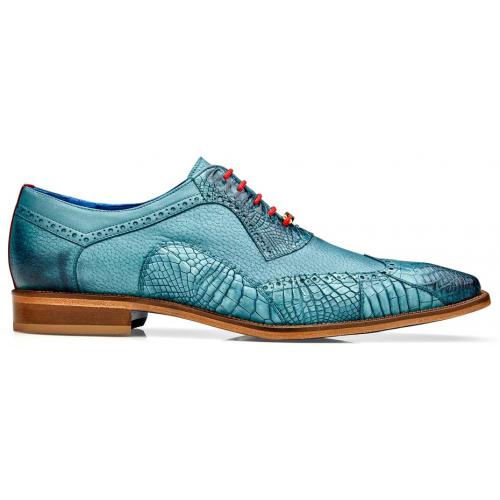 Men's Genuine Alligator Wingtip Oxford Dress Shoes: Belvedere Roberto Antique Aqua